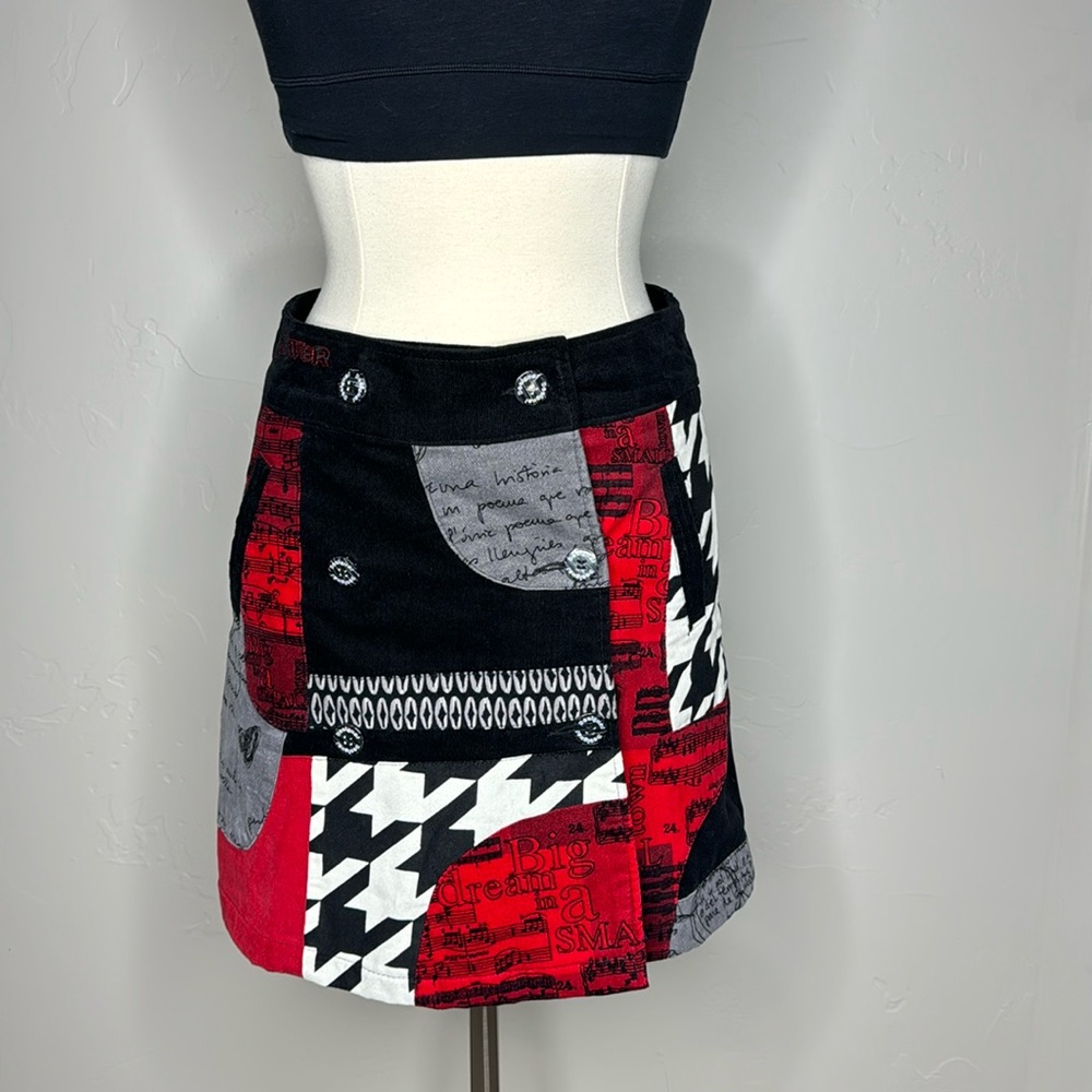 Desigual wrap around Patchwork corduroy Skirt Size 40 (fits like an 8)